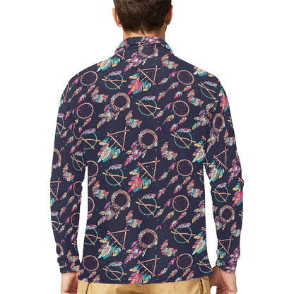Boho Dream Catcher Colorful Long Sleeve Polo Shirt For Men's