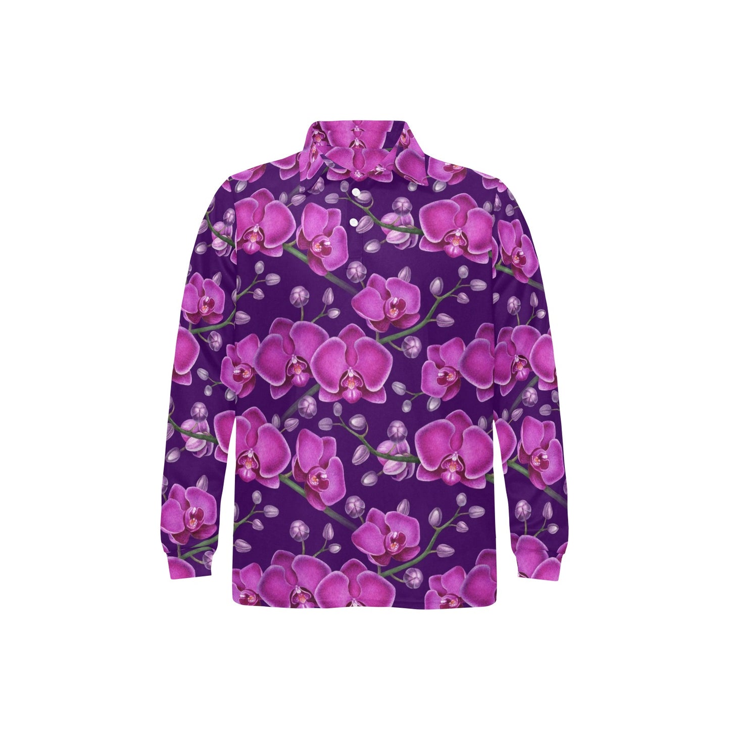 Orchid Pattern Print Design A03 Long Sleeve Polo Shirt For Men's