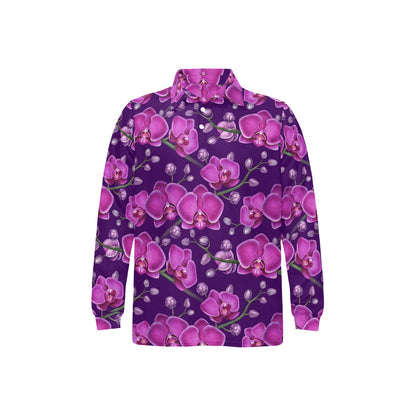 Orchid Pattern Print Design A03 Long Sleeve Polo Shirt For Men's