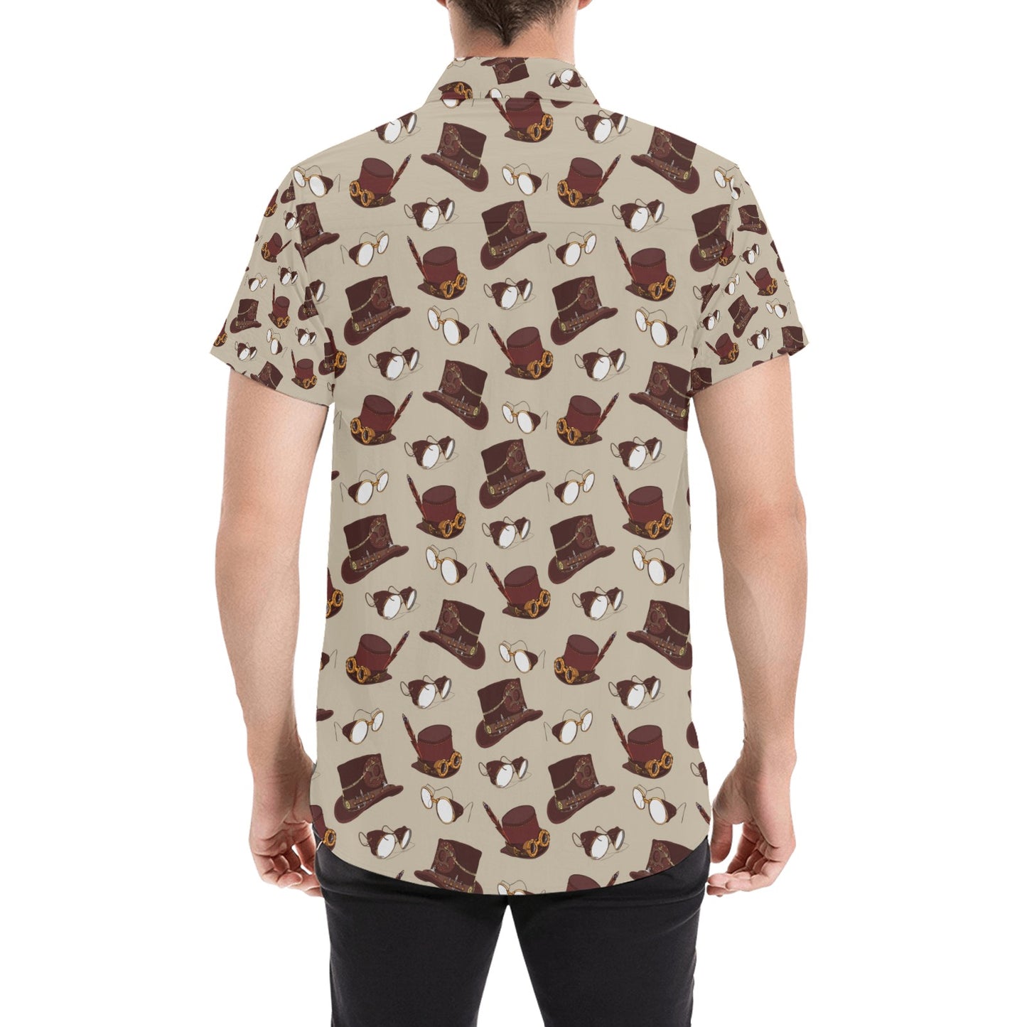 Steampunk Hat Print Design LKS301 Men Short Sleeve Button Up Shirt