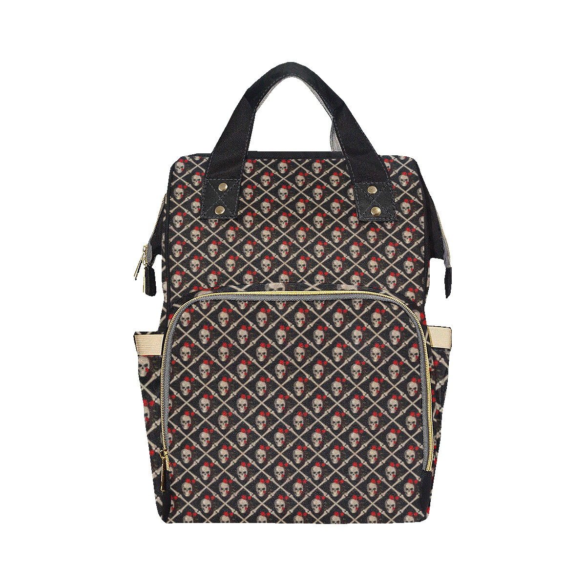 Skull Roses Bone Design Themed Print Diaper Bag Backpack