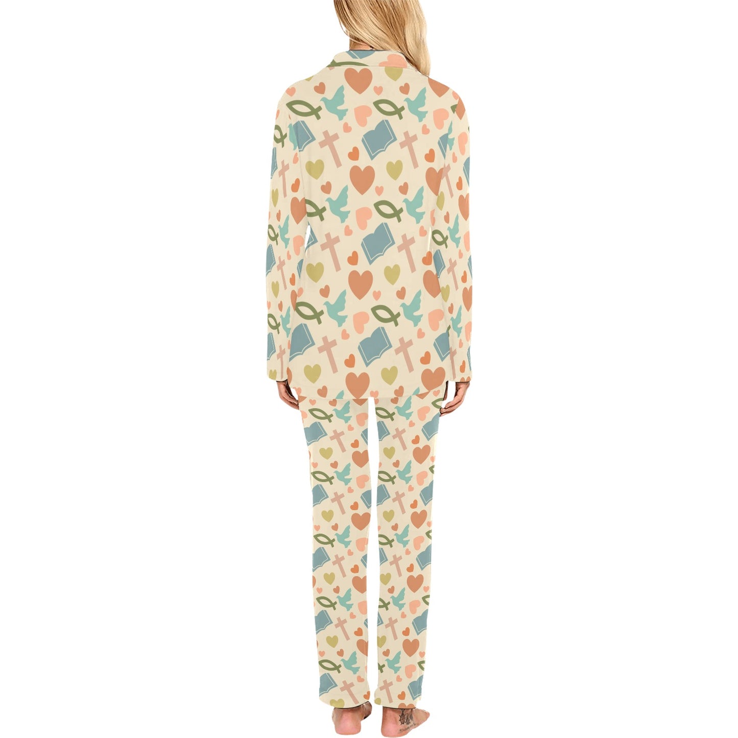 Christian Symbol Pattern Women's Long Pajama Set