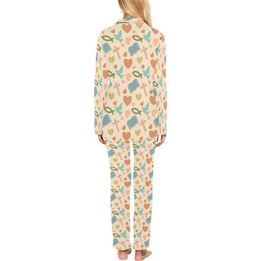 Christian Symbol Pattern Women's Long Pajama Set
