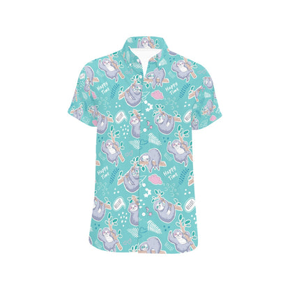Sloth Print Design LKS309 Men Short Sleeve Button Up Shirt