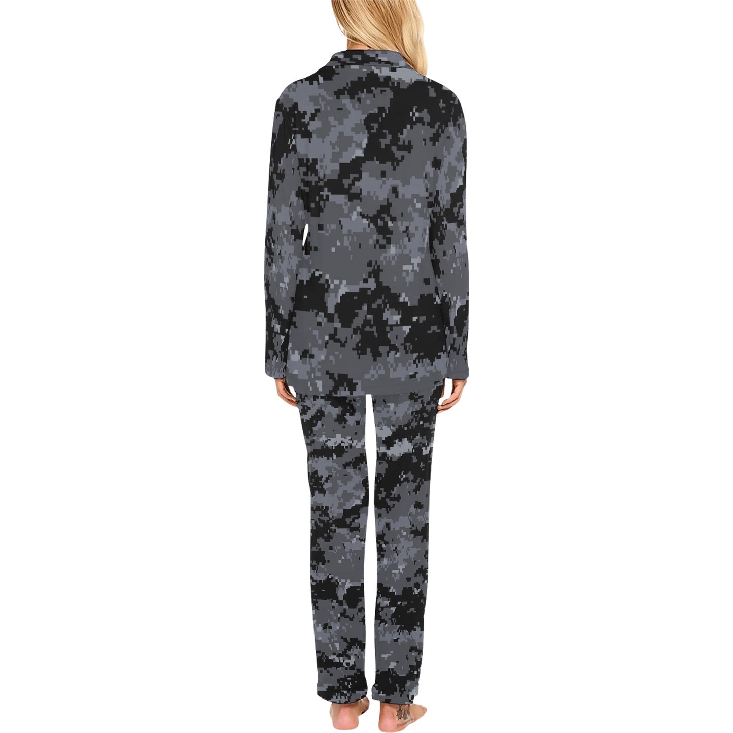 ACU Digital Black Camouflage Women's Long Pajama Set