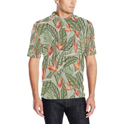 Bird Of Paradise Pattern Print Design BOP08 Men Polo Shirt