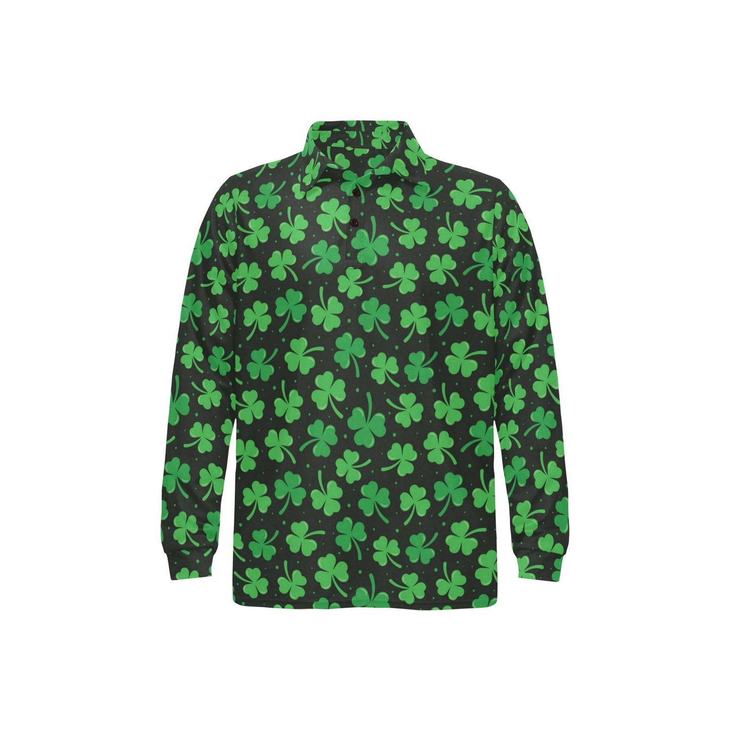 Clover Pattern Print Design 04 Long Sleeve Polo Shirt For Men's