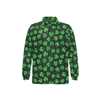 Clover Pattern Print Design 04 Long Sleeve Polo Shirt For Men's