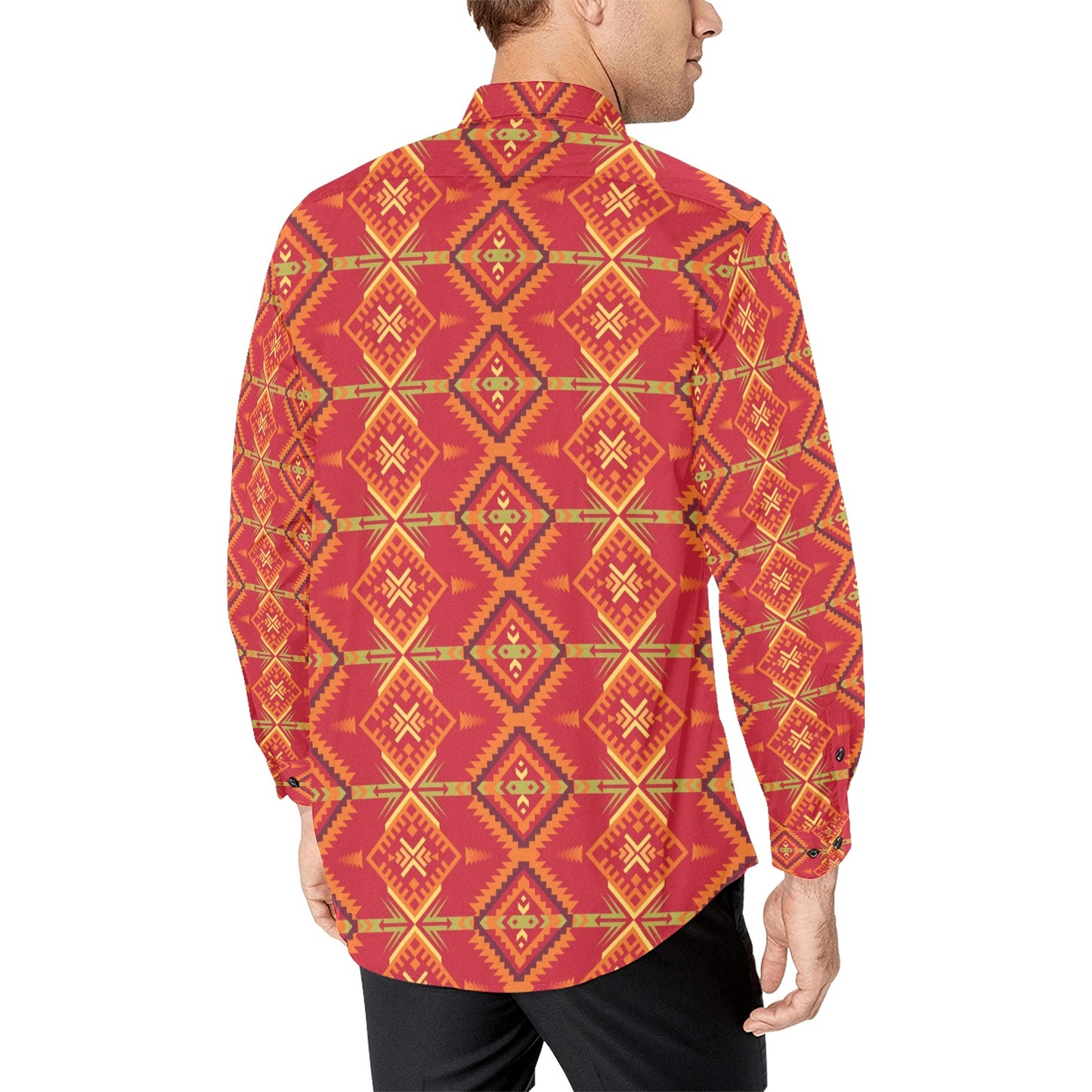 Southwest Pattern Print Design LKS305 Men's Long Sleeve Dress Shirt
