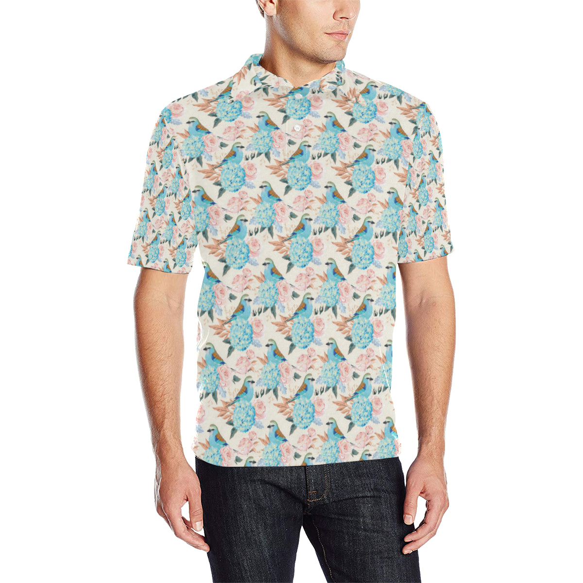 Bluebird Pattern Print Design 03 Men Polo Shirt