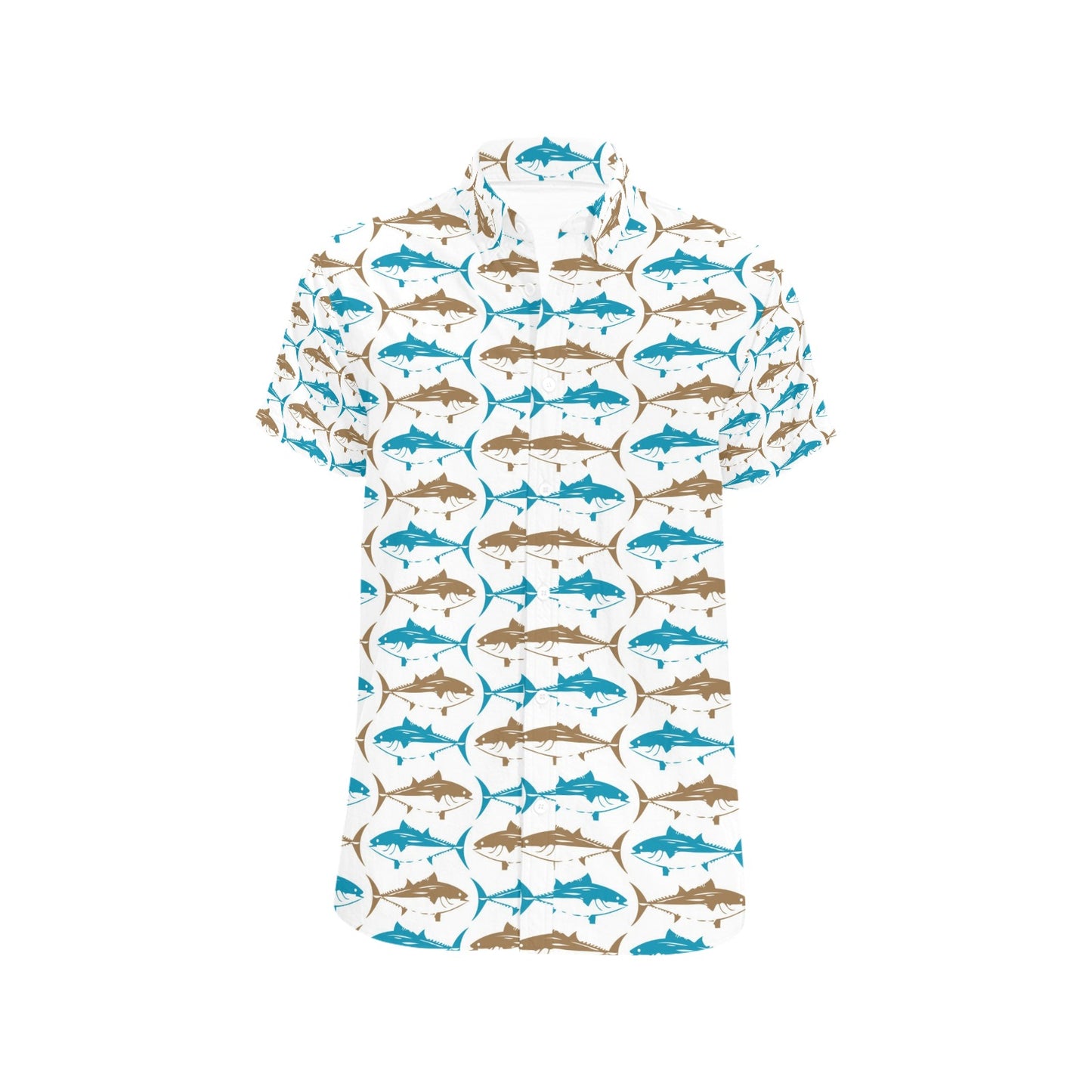 Tuna Fish Print Design LKS301 Men Short Sleeve Button Up Shirt