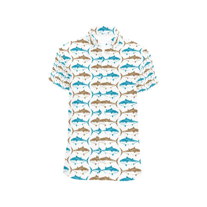 Tuna Fish Print Design LKS301 Men Short Sleeve Button Up Shirt