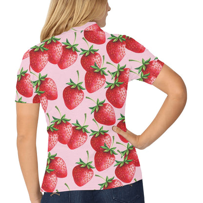 Strawberry Pattern Print Design SB03 Women's Polo Shirt