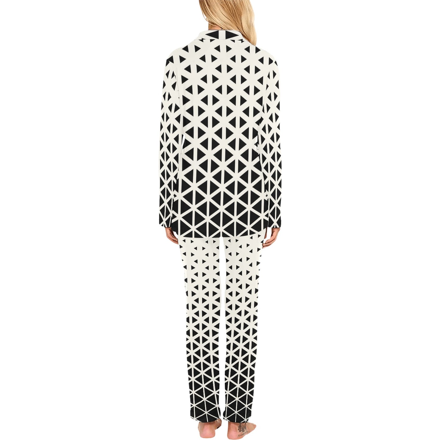 Geometric Black White Pattern Print Design 03 Women's Long Pajama Set