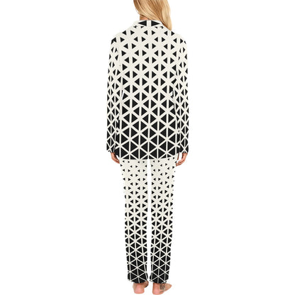 Geometric Black White Pattern Print Design 03 Women's Long Pajama Set