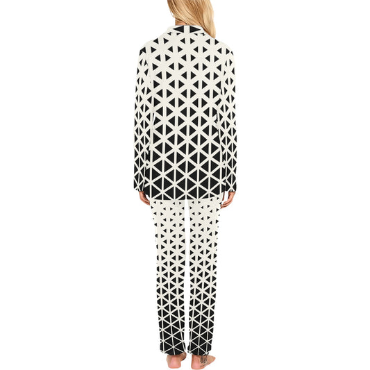 Geometric Black White Pattern Print Design 03 Women's Long Pajama Set
