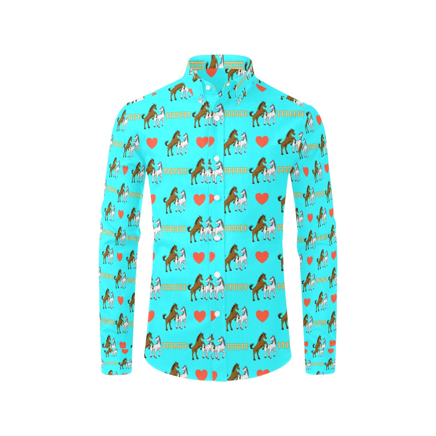 Horse Couple Love Print Design LKS309 Men's Long Sleeve Dress Shirt
