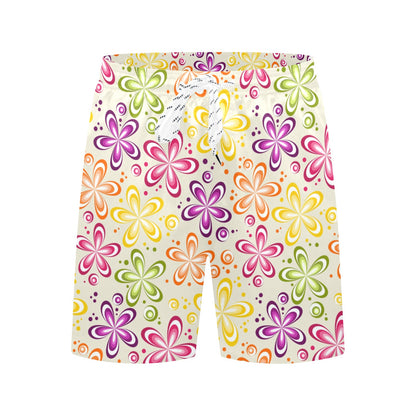 Flower Power Colorful Design Print Men's Swim Trunks Beach Shorts