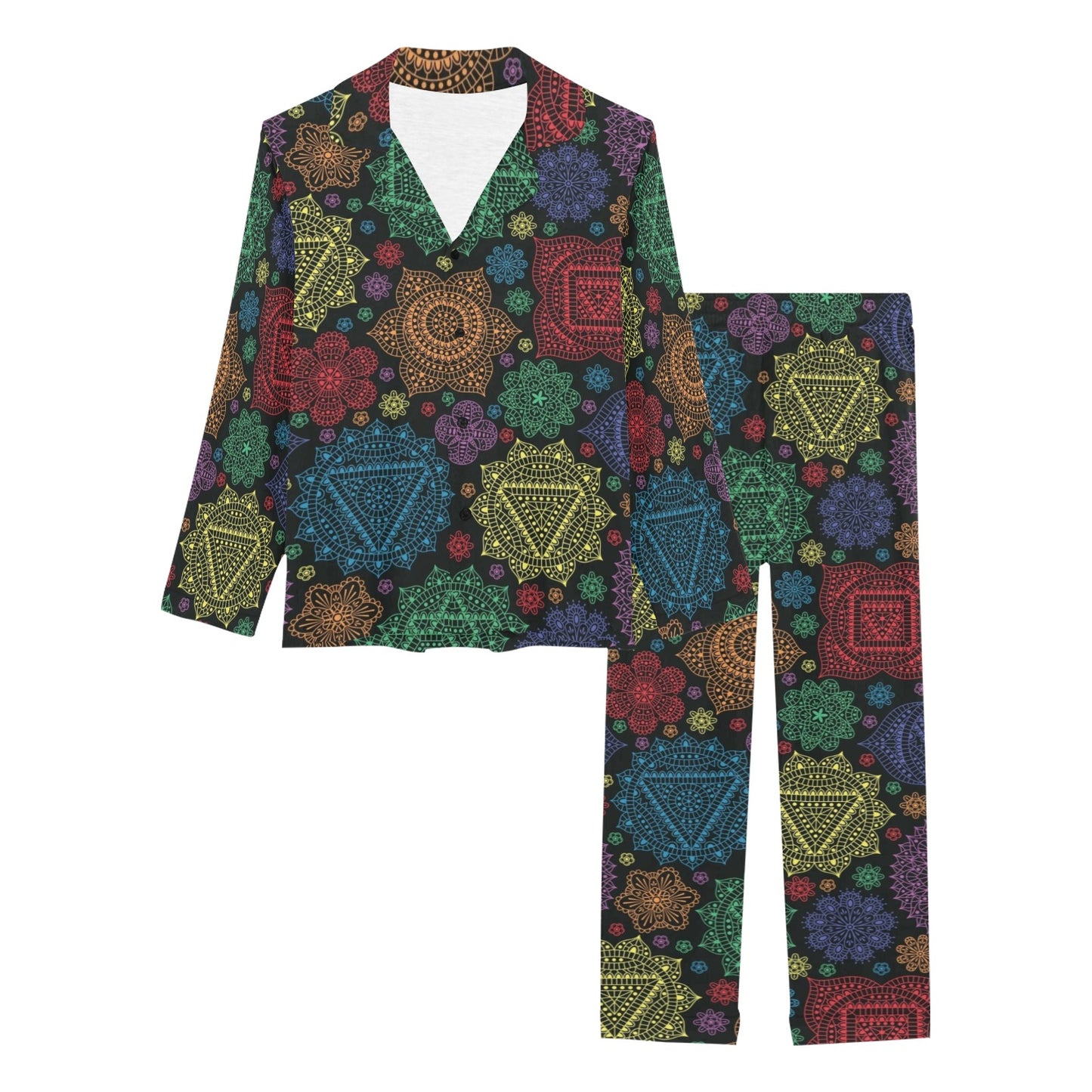 Chakra Mandala Print Pattern Women's Long Pajama Set