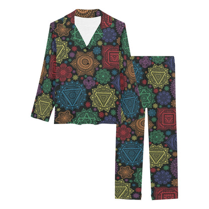 Chakra Mandala Print Pattern Women's Long Pajama Set
