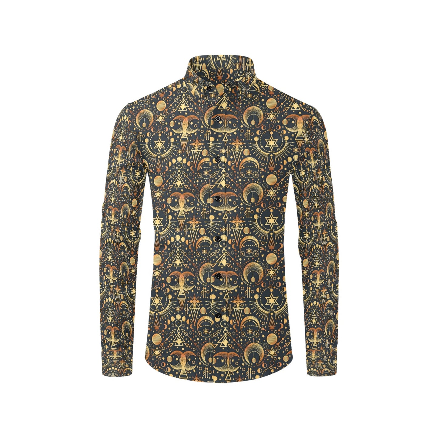 Sun Moon Print Design LKS308 Men's Long Sleeve Dress Shirt