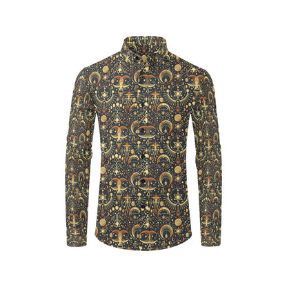Sun Moon Print Design LKS308 Men's Long Sleeve Dress Shirt