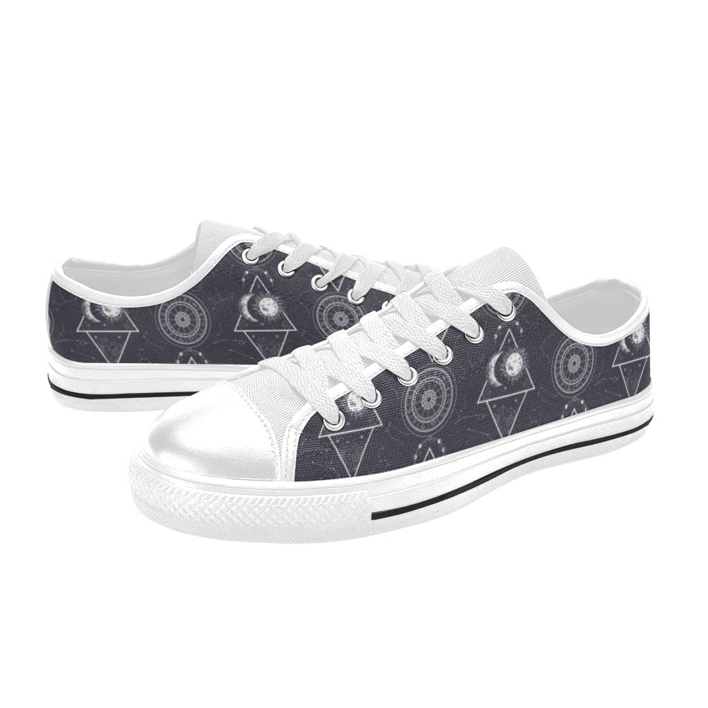 Sun Moon Print Design LKS309 Women's White Low Top Shoes