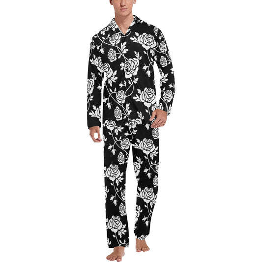 Rose Pattern Print Design RO013 Men's Long Pajama Set