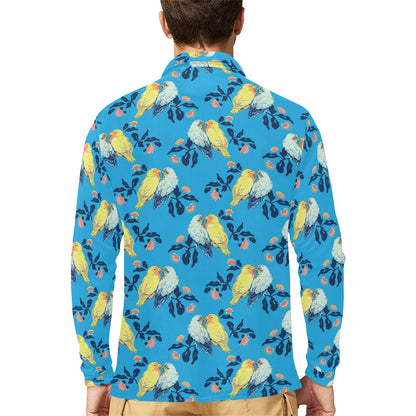 Lovebird Pattern Print Design 03 Long Sleeve Polo Shirt For Men's