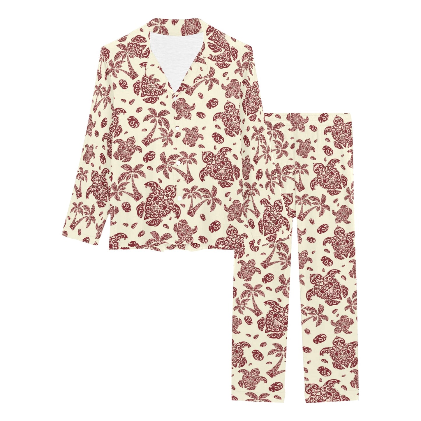 Polynesian Tattoo Turtle Themed Women's Long Pajama Set