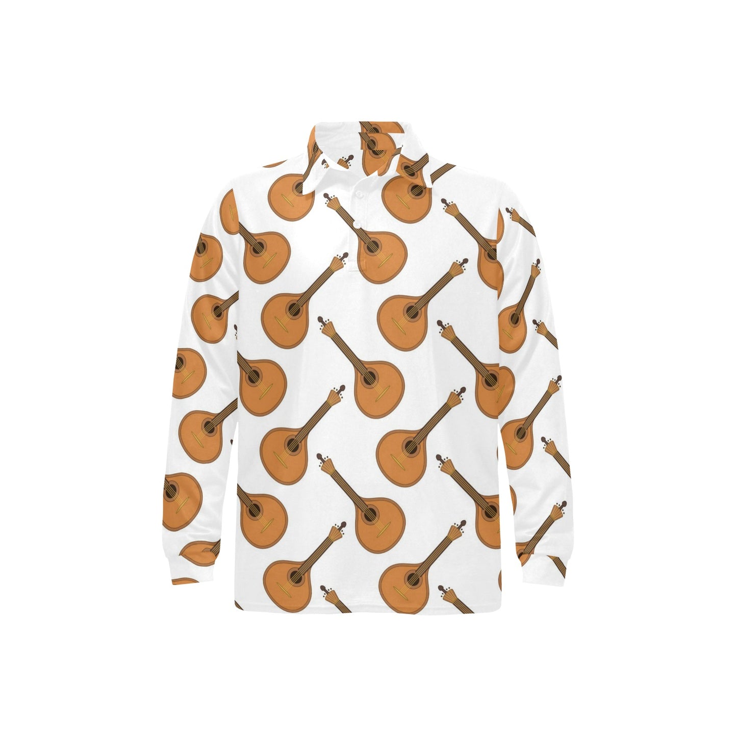 Mandolin Pattern Print Design 01 Long Sleeve Polo Shirt For Men's