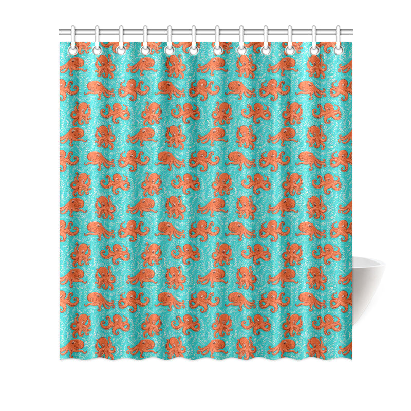 Octopus Cartoon Design Print Themed Shower Curtain