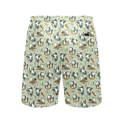 Panda Bear Design Bamboo Print Men's Swim Trunks Beach Shorts