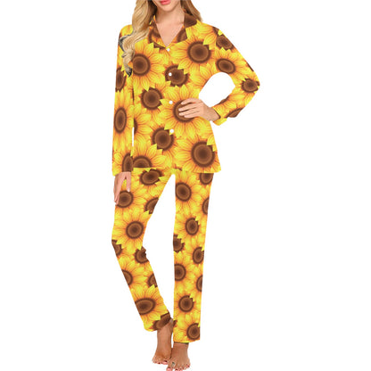 Sunflower Pattern Print Design SF07 Women's Long Pajama Set