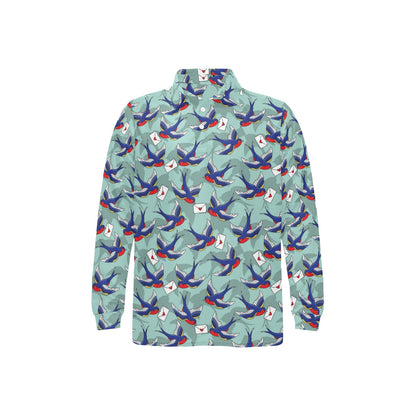 Swallow Bird Pattern Print Design 02 Long Sleeve Polo Shirt For Men's