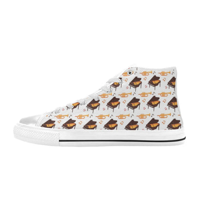 Piano Print Design LKS406 Men's High Top Canvas Shoes