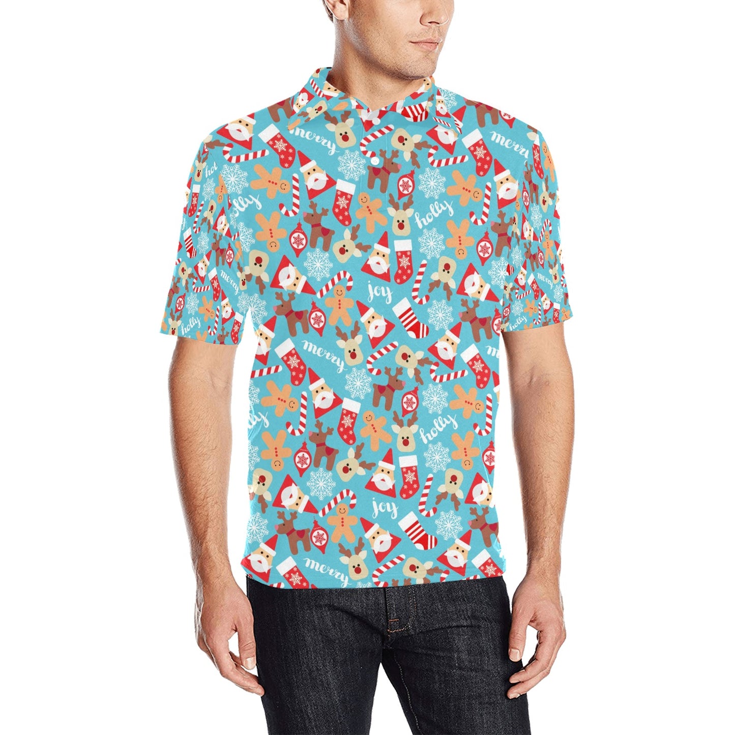 Santa Christmas Themed Print Design LKS306 Men Polo Shirt