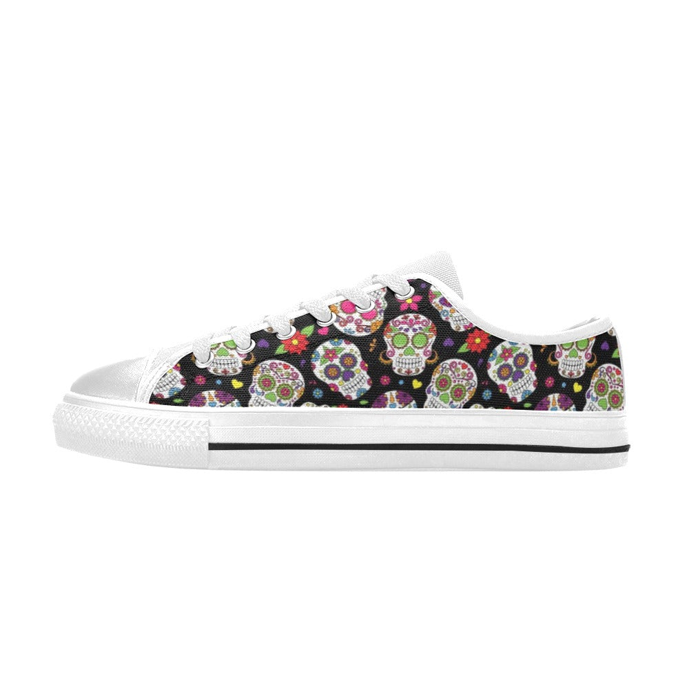 Sugar Skull Print Design LKS302 Women's White Low Top Shoes