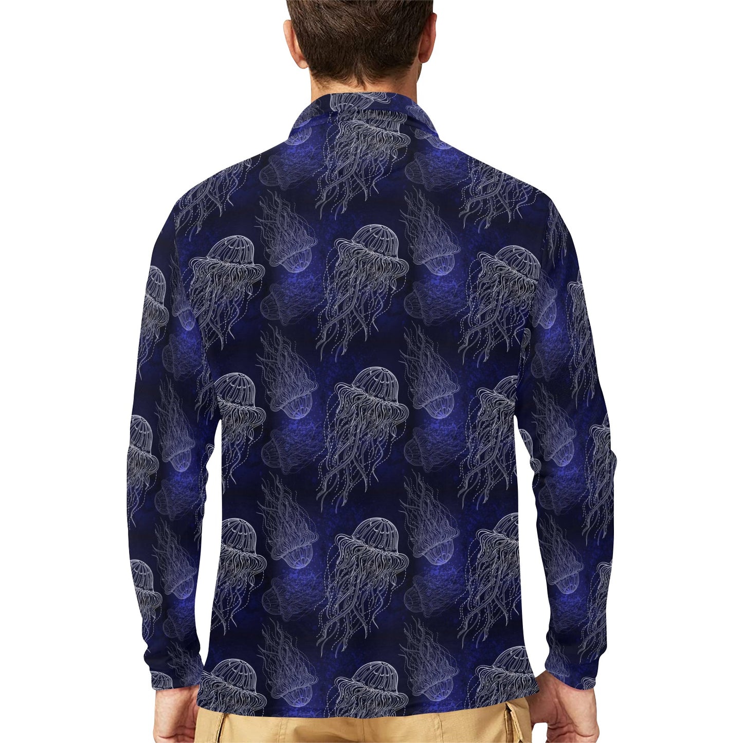 Jellyfish Pattern Print Design 02 Long Sleeve Polo Shirt For Men's