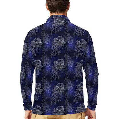 Jellyfish Pattern Print Design 02 Long Sleeve Polo Shirt For Men's