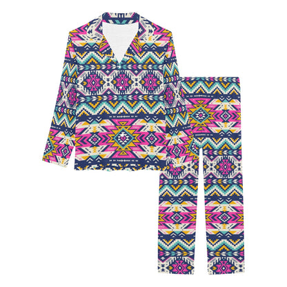 Aztec Pink Geometric Print Pattern Women's Long Pajama Set