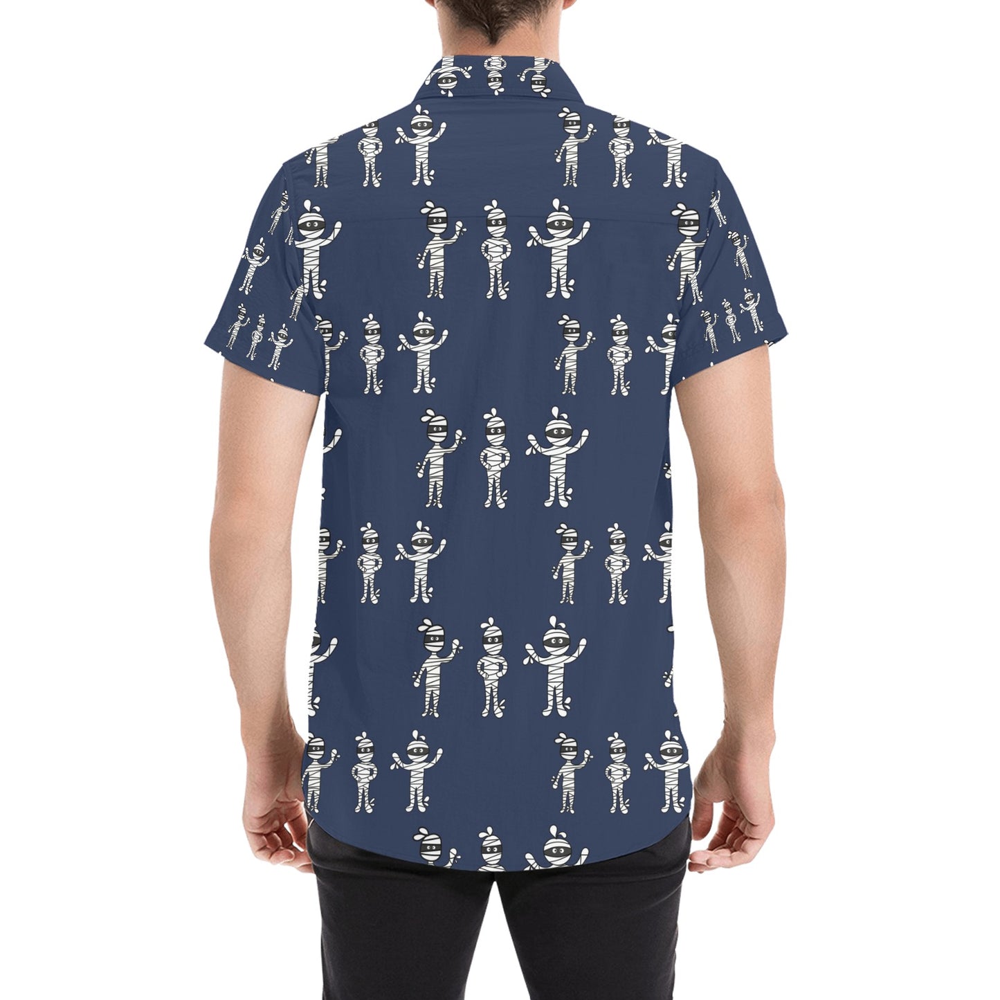 Mummy Print Design LKS306 Men Short Sleeve Button Up Shirt