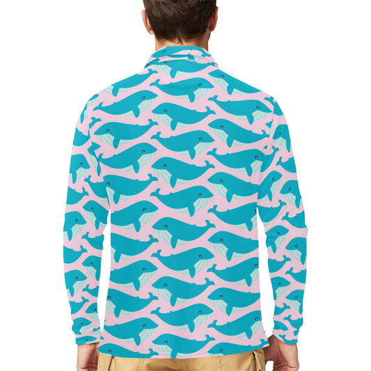 Whale Print Design LKS302 Long Sleeve Polo Shirt For Men's