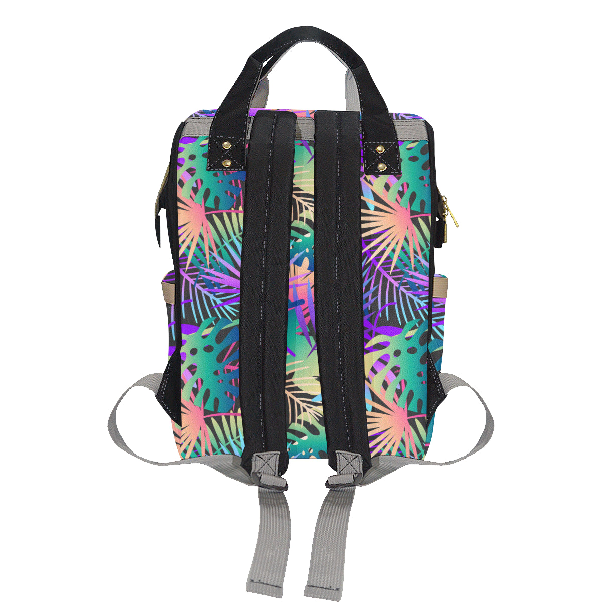 Neon Flower Tropical Palm Leaves Diaper Bag Backpack