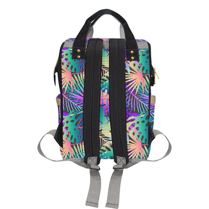 Neon Flower Tropical Palm Leaves Diaper Bag Backpack