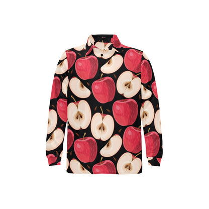 Apple Pattern Print Design AP02 Long Sleeve Polo Shirt For Men's