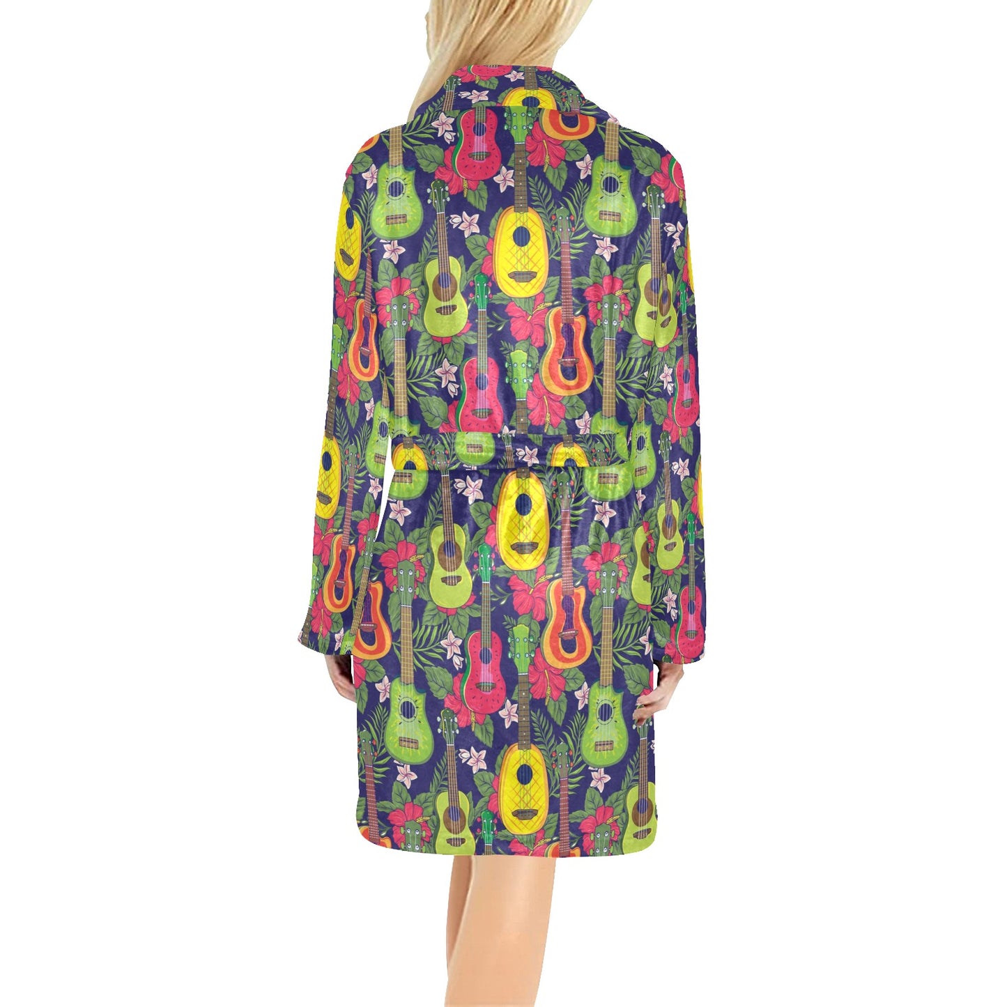 Ukulele Tropical Pattern Print Design 03 Women's Fleece Robe