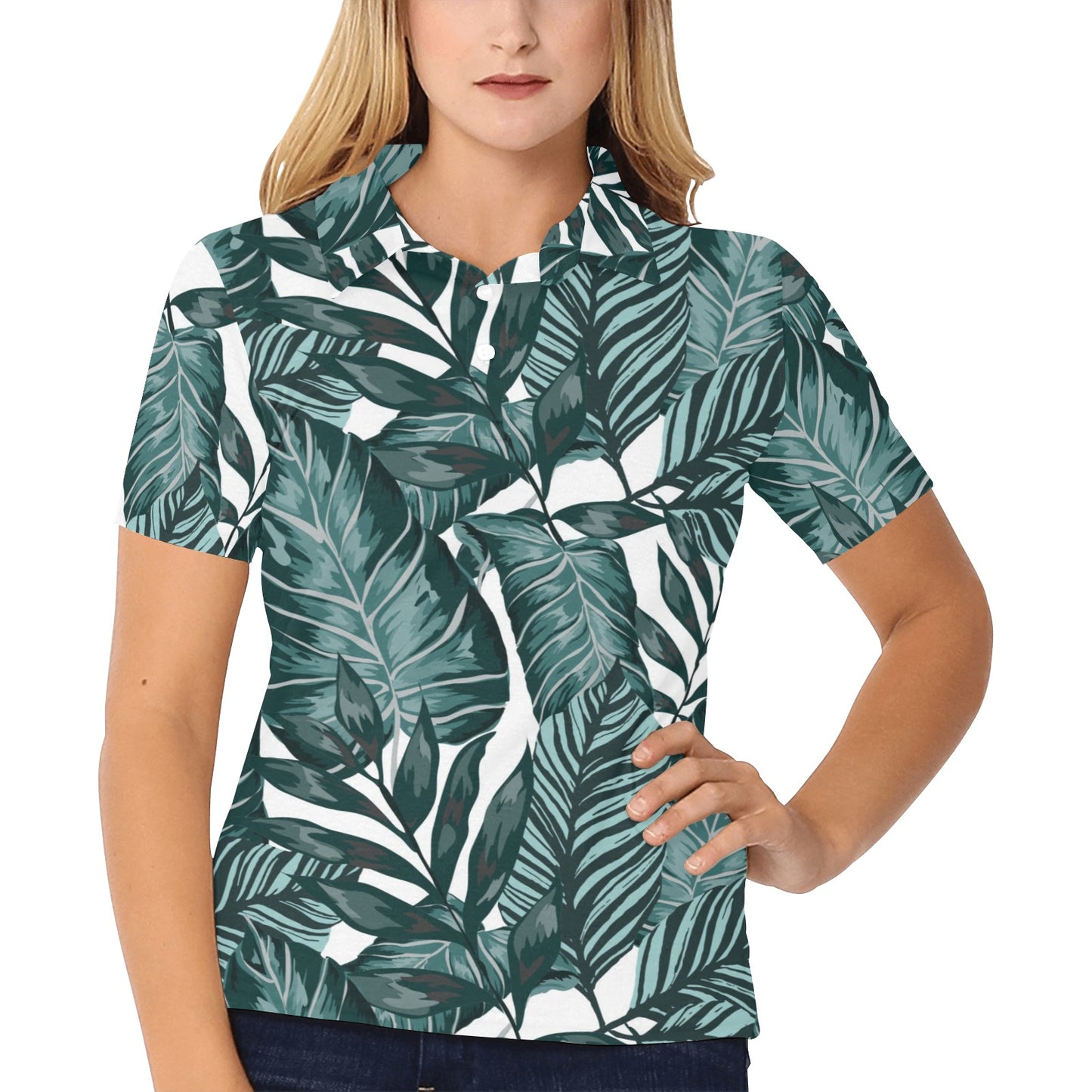 Tropical Palm Leaves Pattern Women's Polo Shirt
