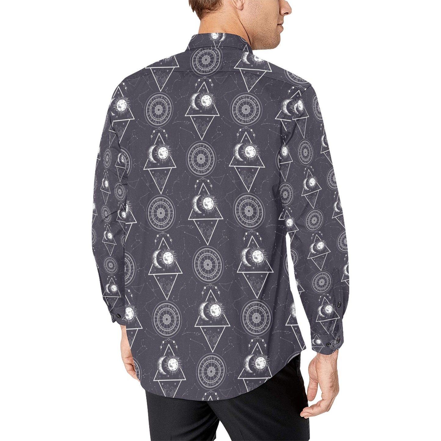 Sun Moon Print Design LKS309 Men's Long Sleeve Dress Shirt
