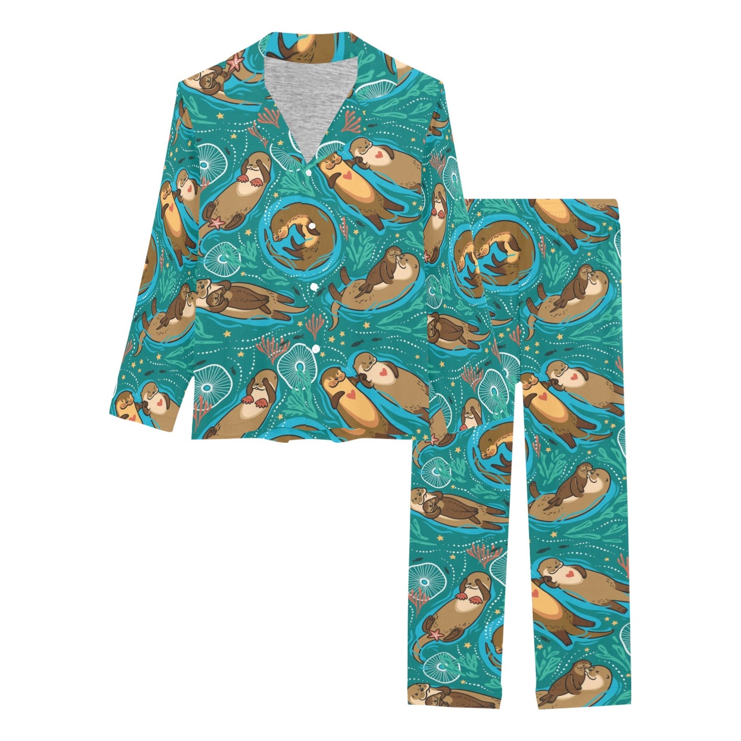 Sea Otter Pattern Print Design 01 Women's Long Pajama Set